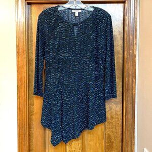 Dana Buchman‎ Keyhole Pullover Top 3/4 sleeve Size M Black Blue EUC